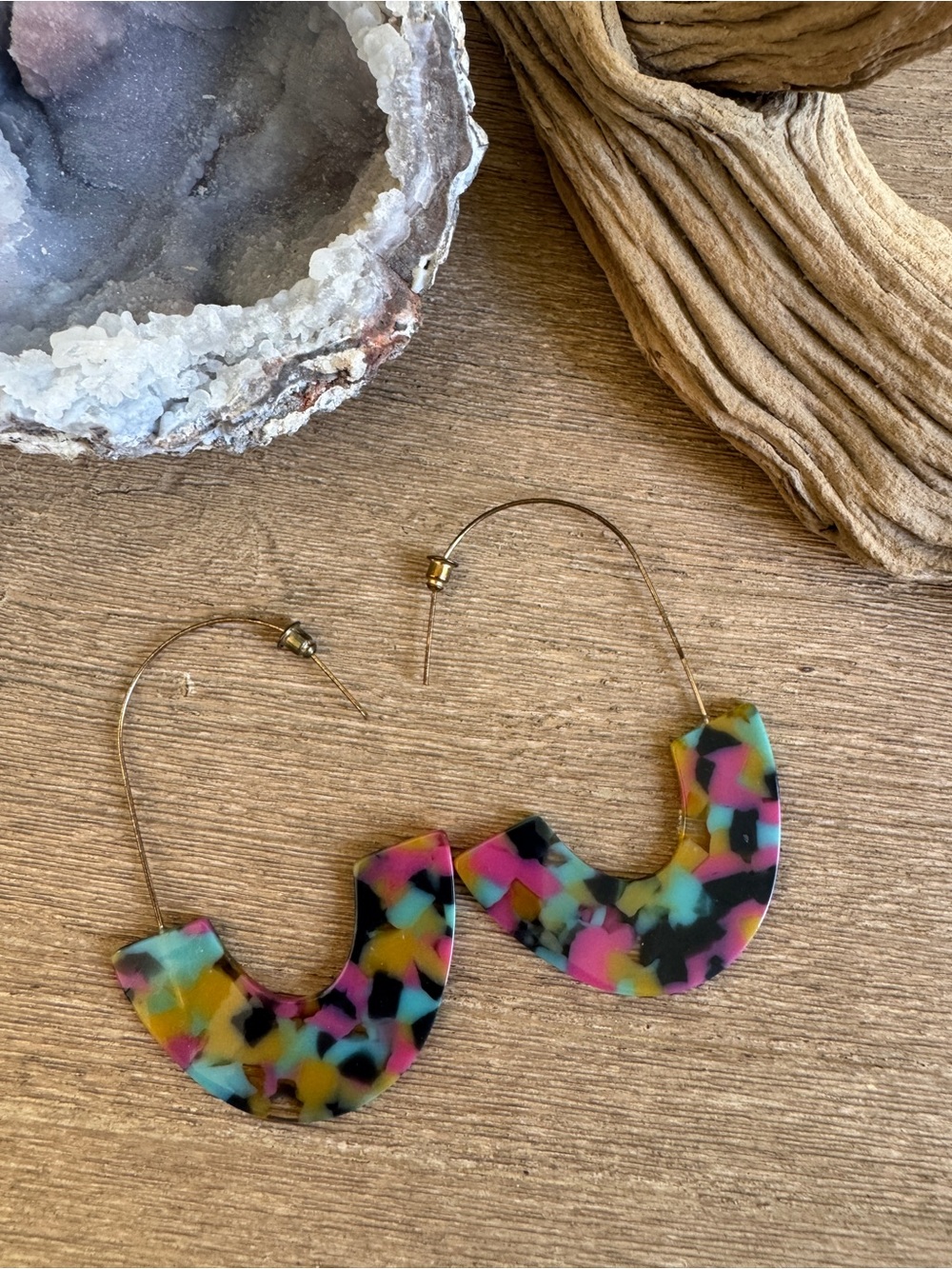 Colorful Confetti Acrylic Open Hoop Statement Earrings